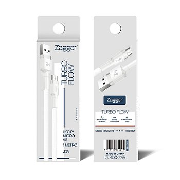 Cabo Zagger Turbo Flow - USB para Micro v8 1 Metro