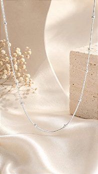 Choker de Bolinhas Prateada Feminina Delicada Minimalista