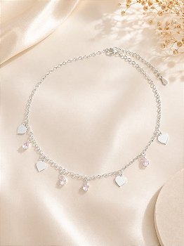 Choker Feminina com Corações e Cristais Prateada Delicada | Mavi Semijoias