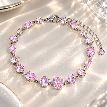 Pulseira Pedras Oval, Gota, Retangular e Redonda Rosa Claro