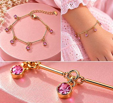 Pulseira Infantil Malha Palitinhos com Tiffanys Pink