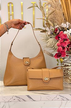 BOLSA HOBO AREZZO TRESSÊ METAL ORGÂNICO - V27 BEGE BOLSA