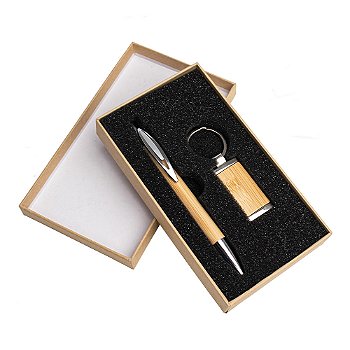 20 Kits Caneta e Chaveiro Bambu Personalizado