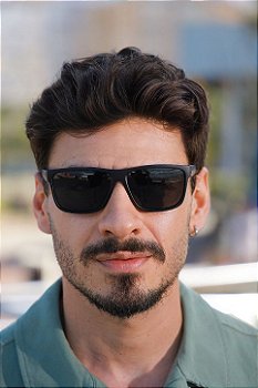 Óculos de Sol Retangular Polarizado Espanha Premium- Preto Fosco - Acetato