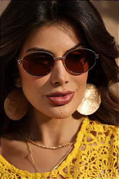 Óculos de Sol Premium Oval Rafa 2.0 - Marrom - Metal
