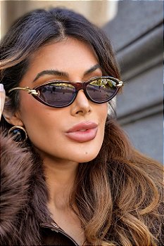 Óculos de Sol Premium Oval Gatinho Vanessa - Verde Camuflado - Acetato