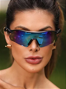 Óculos de Sol Esportivo Máscara Prime - Azul Claro Preto Fosco - Injetado