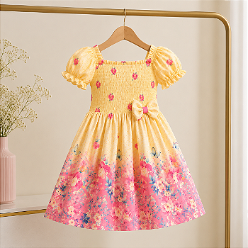 Vestido Infantil Flores e Borboletas Rosa