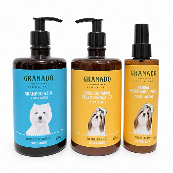 Kit Granado Pet Shampoo Azul Condicionador E Fluido Desembaraçador