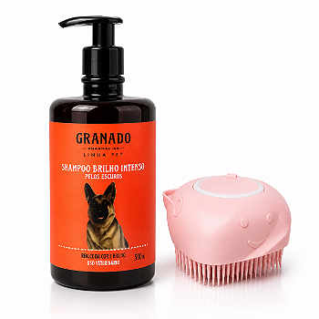 Kit Shampoo Granado  Pelos Escuros Pet 500ml  + Escova Banho Cães