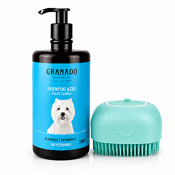 Kit Shampoo Granado Pelos Claros 500ml + Escova Banho Pet