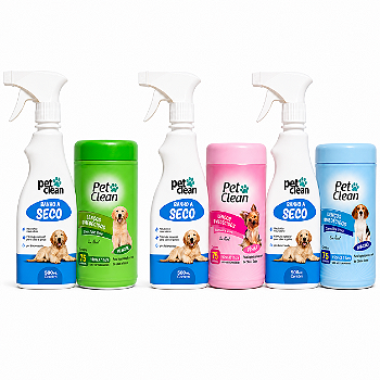 Kit Pet Clean Banho a Seco 500ml + Lenços Umedecidos 75 Unidades