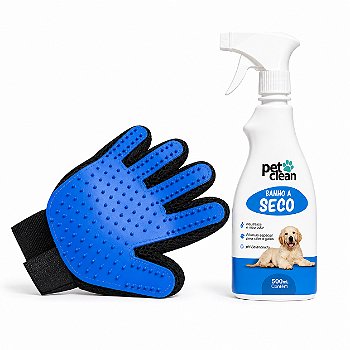 Kit Pet Clean Banho a Seco 500ml + Luva Massageadora Tira Pelos