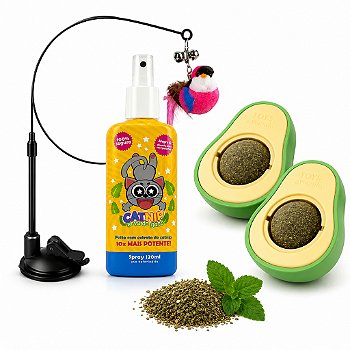 Kit Brinquedos para Gatos Catnip Varinha Ventosa + Spray CatMyPet