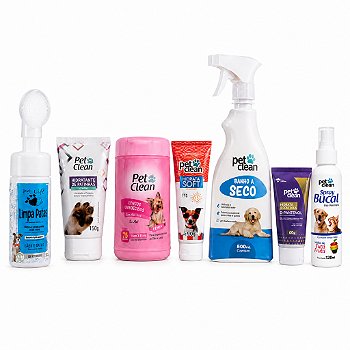 Kit Cuidados Diários Pet Clean com 7 Produtos para Cães e Gatos