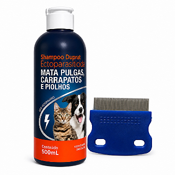 Kit Shampoo Antipulgas Duprat 500ml + Pente Fino Pet