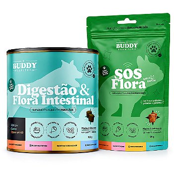 Kit Saúde Intestinal Cães Buddy Digestão & Flora + SOS Flora