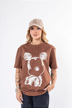 Max Tshirt Mickey Riscas Marrom