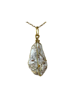 Jaspe Coquina Cristal Natural Polido Alambrismo Colar Dourado Aromaterapia