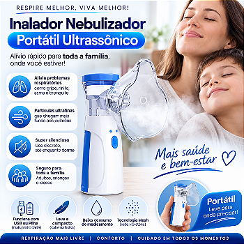 Inalador Nebulizador Portátil Ultrassônico USB/Pilhas