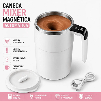 Caneca Mixer Inteligente LED 380ml Display de Temperatura
