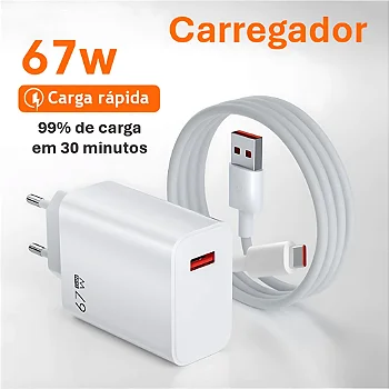 ⚡ Carregador Turbo Mi 67W Tipo-C – Rápido, Seguro e Eficiente!