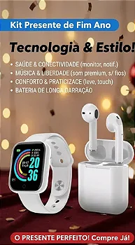 Kit Smartwatch D20S + Fone Bluetoorth Inpods I12 TWS - Branco