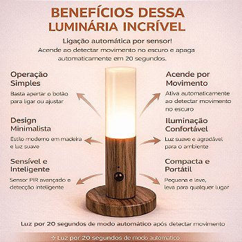 Luminária LED Inteligente com Sensor de Movimento Recarregáv
