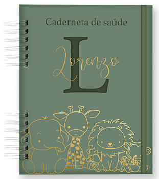 Caderneta de Vacina Sarafi verde com dourado Personalizada