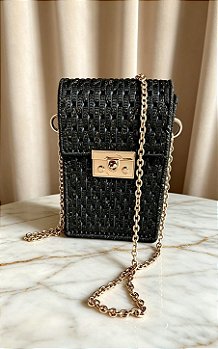 Bolsa porta celular de crochê em tela