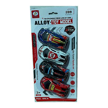 Kit 4 Carrinhos de Corrida Metal com Fricção