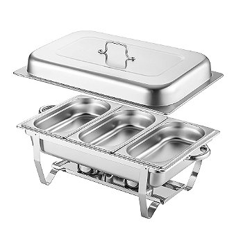 RECHAUD RETANGULAR INOX BANHO 3 CUBAS E FOGAREIRO