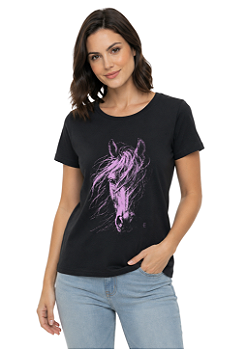 T-Shirt Baby Look Feminina Estanciero Pink Horse