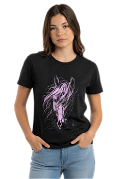T-Shirt Baby Look Juvenil Feminina Estanciero Pink Horse