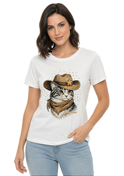 T-Shirt Regular Feminina Estanciero Gato Cowboy