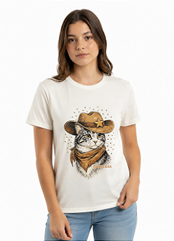 T-Shirt Juvenil Regular Feminina Estanciero Gato Cowboy