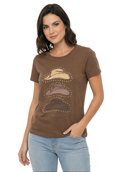 T-Shirt Baby Look Feminina Estanciero Chapéu Strass