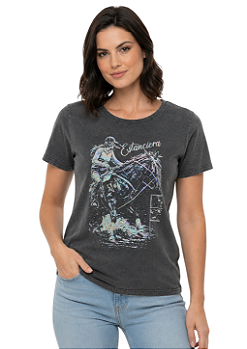 T-Shirt Baby Look Feminina Estanciero Amazona Glitter Neon