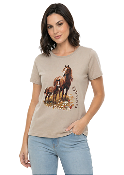 T-Shirt Baby Look Feminina Égua E Potro Estanciero