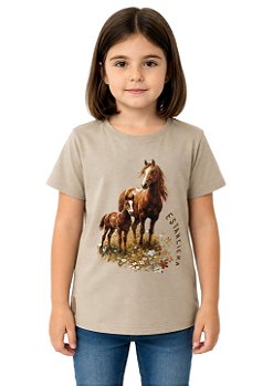 Shirt Infantil Feminina Égua E Potro Aquarela Estanciera