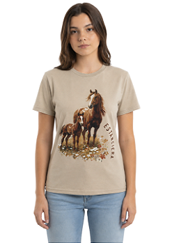 T-Shirt Juvenil Baby Look Feminina Égua E Potro Estanciero