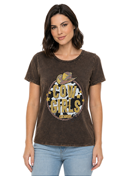 T-Shirt Baby Look Feminina Estanciero Cowgirl Marmorizada