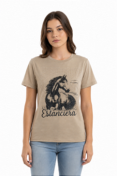 T-Shirt Baby Look Juvenil Cavalo Com Brilho