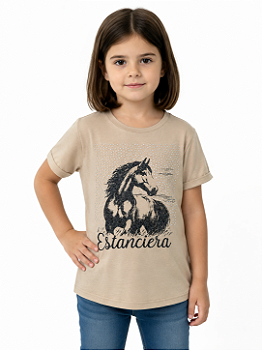 T-Shirt Baby Look Infantil Feminina Cavalo Com Brilho