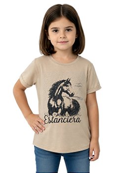 T-Shirt Baby Look Infantil Feminina Cavalo Com Brilho
