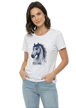 T-Shirt Regular Feminina Estanciero Horse Branca