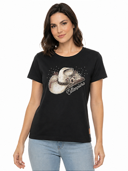 T-Shirt Regular Feminina Estanciero Chapéu Strass