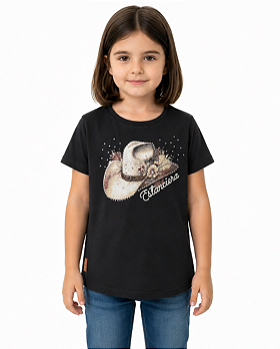 T-Shirt Regular Infantil Feminina Estanciero Chapéu Strass