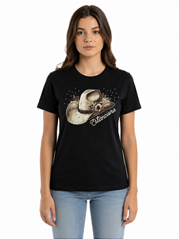 T-Shirt Regular Juvenil Feminina Estanciero Chapéu Strass