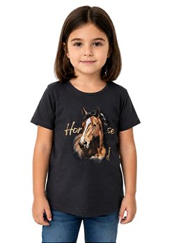 T-Shirt Baby Look Infantil Feminina Estanciero Horse Foil